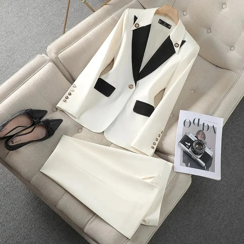 Fashion Red Black Beige Women Pant Suit 2 Piece Set Office Ladies Female Business Work Wear Formal Blazer Jacket And Trouser