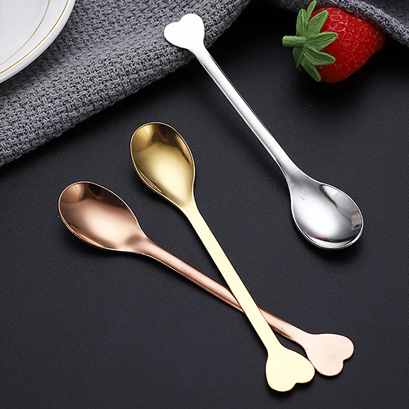2pcs Stainless Steel Love Handle Shaped Coffee Spoon Teaspoon Children Spoon Beautiful 3 Colors Coffee Tea Use Kitchen Spoon