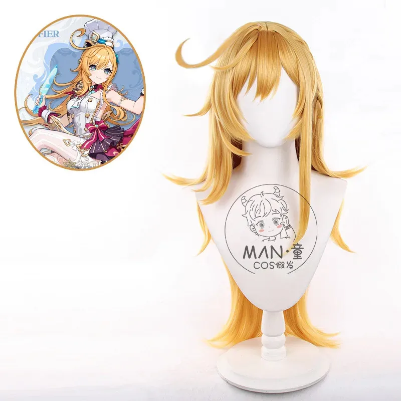 2025 aaa 에스코피에 80cm 롱 프리 브레이디드 옐로우 가발 애니메이션 코스프레 열 저항성 합성 가발