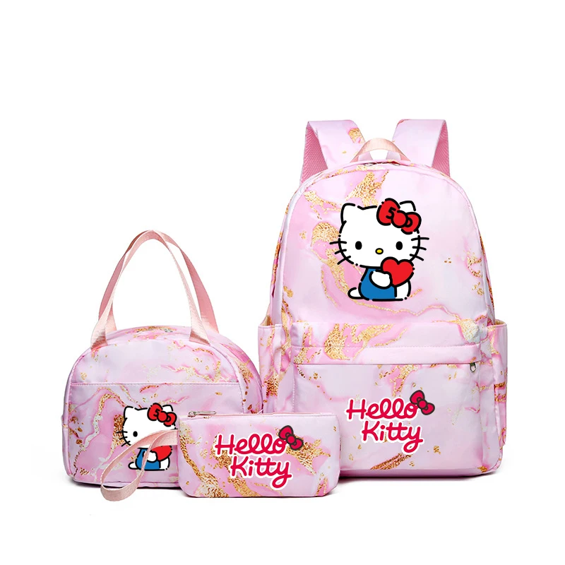 مجموعة حقائب مدرسية ذات سعة كبيرة من Hello Kitty، حقيبة ظهر كرتونية أنيمي، حقيبة سفر للأطفال البنات مع حقيبة غداء وحقيبة أقلام رصاص