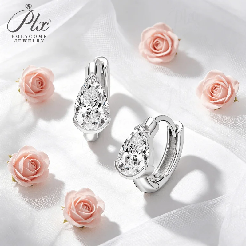 Moissanite Earrings Pear Cut D Color VVS1 925 Sterling Silver GRA Certified Commute Wear Perfect Gift For Women Hypoallergenic