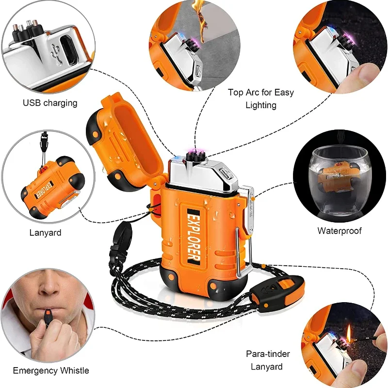 2025 wasserdichtes Doppelbogen-Feuerzeug, USB wiederaufladbar, winddicht, Plasma-Feuerzeug, Outdoor, Camping, flammenloses Raucherzubehör