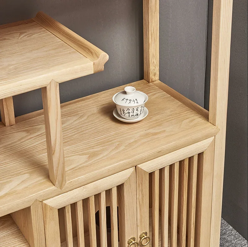 New Chinese Bogu rack ash wood tea rack antique display cabinet custom Chinese partition bookshelf tenon and mortise multi-funct
