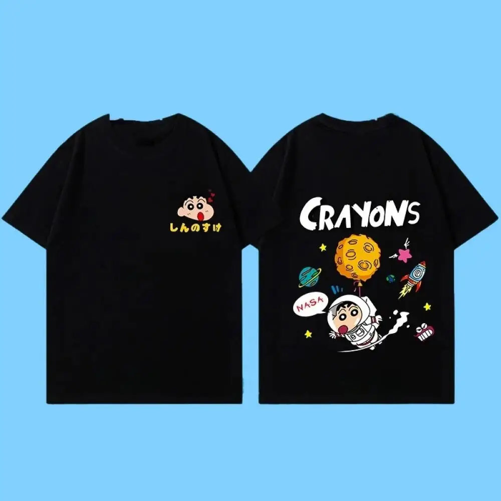 2026 New Summer Cotton Crayon Shin Chan Print T Shirt Men Street Style Casual Crew Neck Top