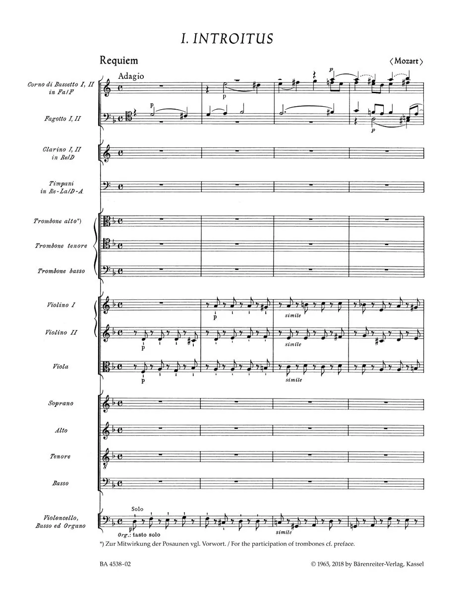 Mozart Requiem K626 Full Score Bärenreiter Urtext Latin Edition BA4538-02 Conductor Sheet Music Import
