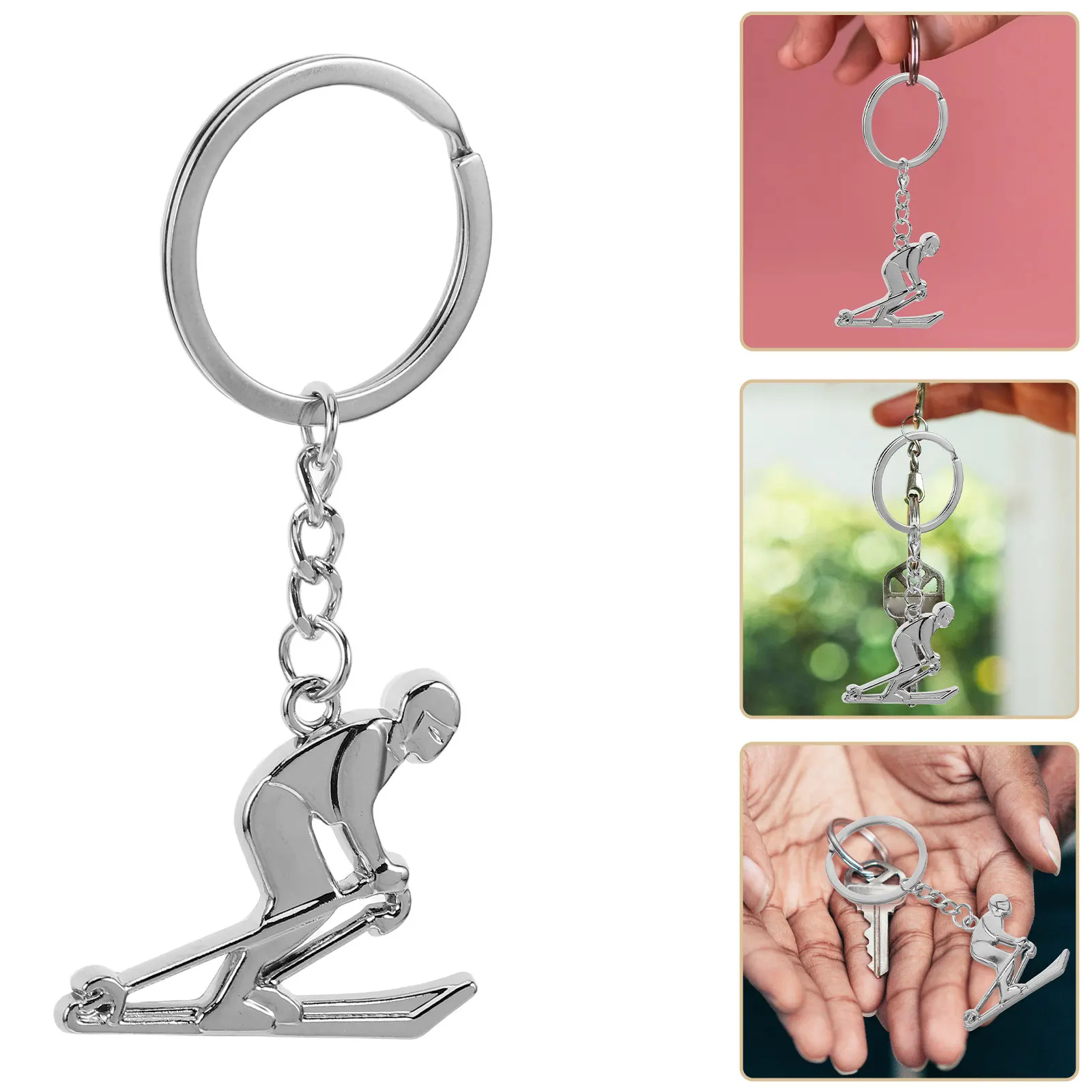 Skiing Figure Keychain Bag Charm Keychain Sport Keychain Charm Metal Skiing Keychain Charm Skiing Figure Charm Keychain For Deco