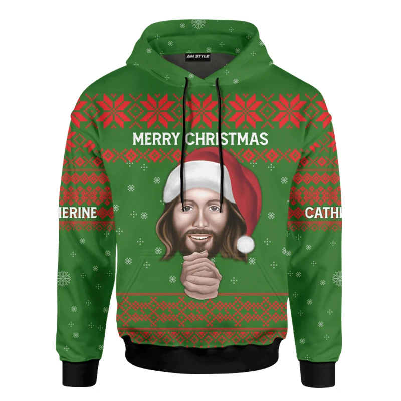 Jesus Christ Ugly Sweatshirt Men's Clothing 3D Printing Cross Elk Pattern Long Sleeve Top Coat Harajuku Fashion Gift Sweatshirts