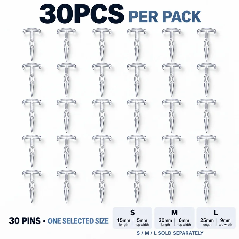 30PCS Soft Bait Keeper Pins for Neko Wacky Rig, T-Shaped Lure Holders, S M Sizes Fishing Accessories