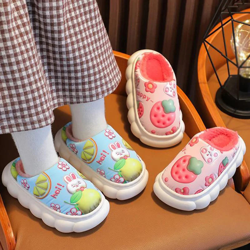 

Bobora Winter Children Indoor Slippers Warm Plush Shoes Kids Home Floor Slipper Cartoon Fruit Anti-slip Boy Girl Cotton Footwear