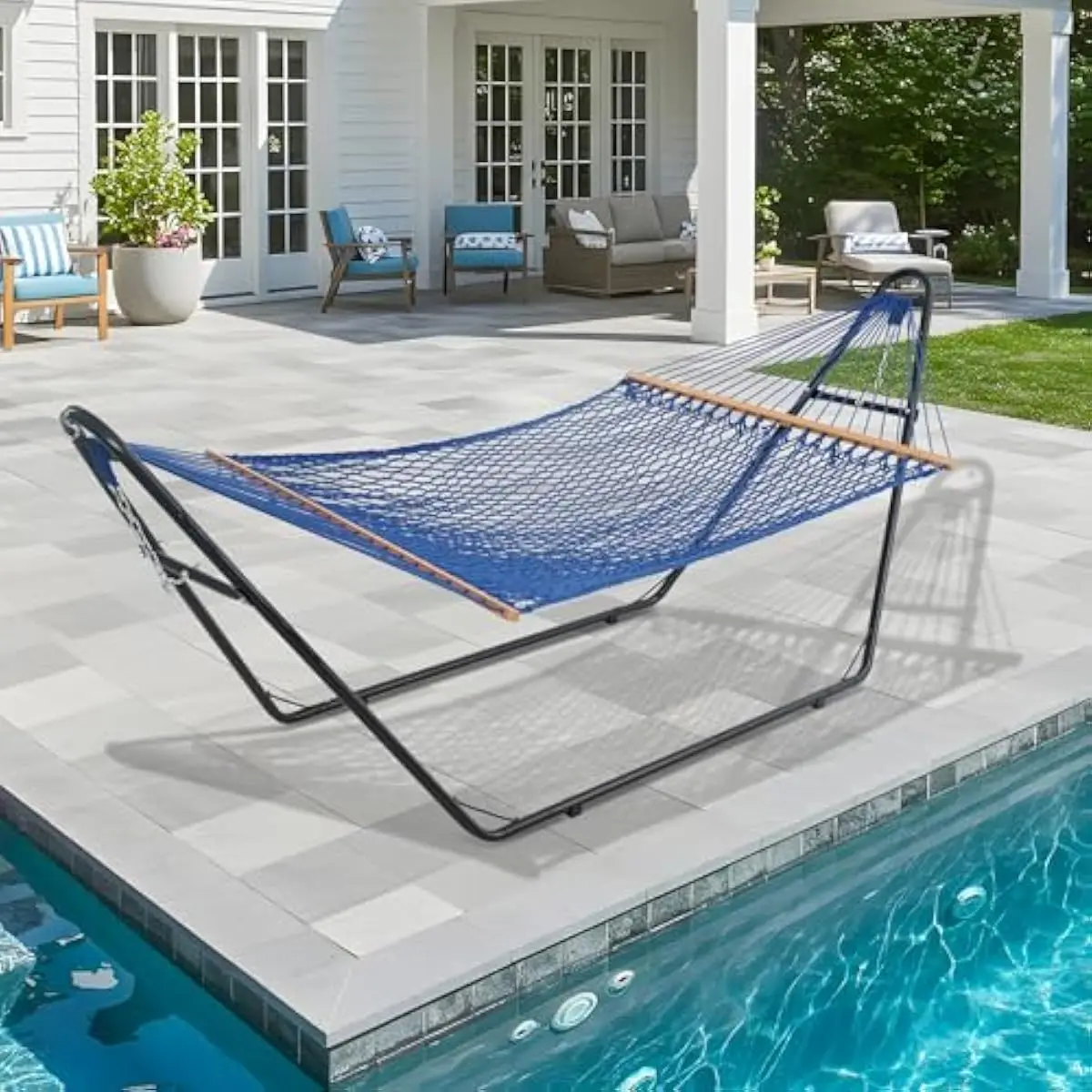Two-Person Cotton Rope Hammock with Extra-Thick Woven Strands, 11.6 ft Loop-to-Loop Length Expanding to 12 ft after Use, 78.7 X