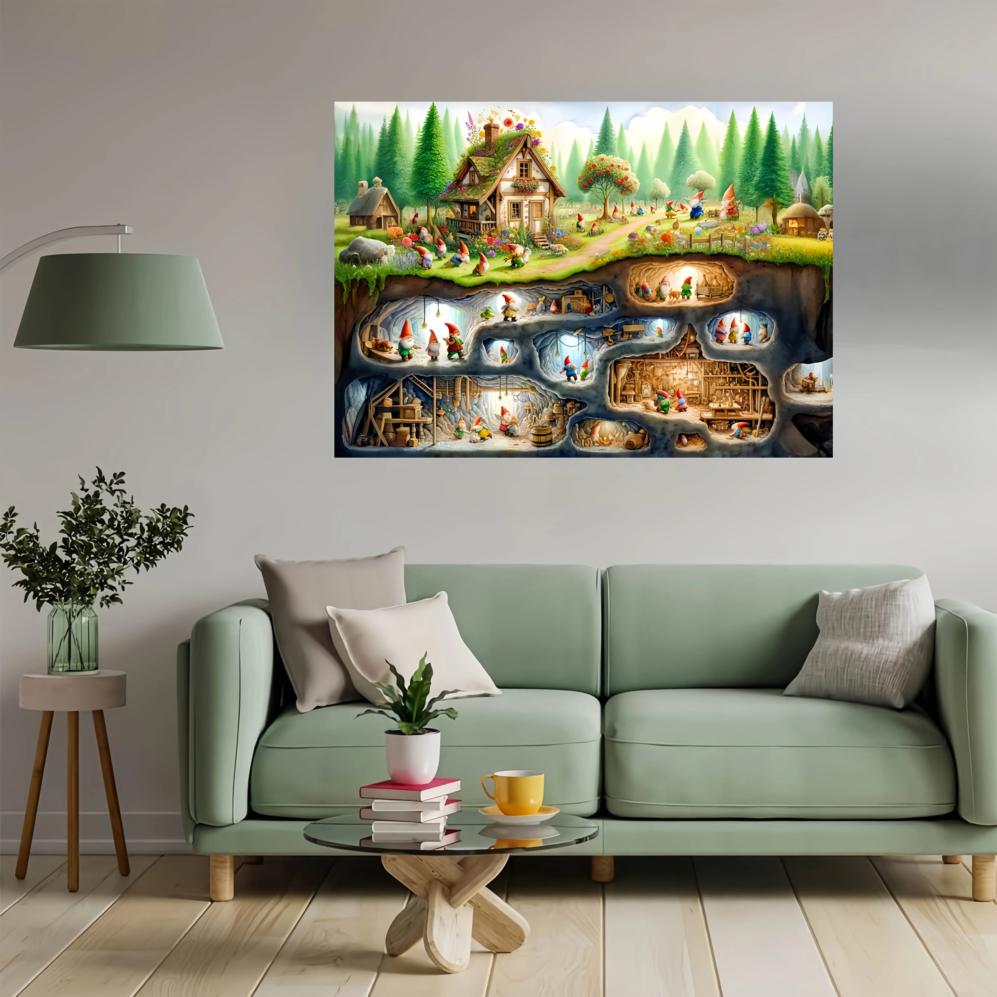 Rompecabezas de cueva de gnomo de 1000 piezas: caprichoso temático enano, cabaña encantadora, brillo mágico, papel duradero, 50.04 cm x 69,85 cm, F