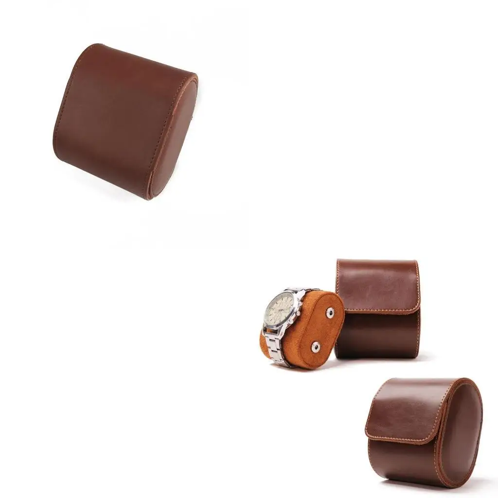 

9HJK Watch Box Single Slot PU leather Travels Jewelry Storage for Organizers Brown