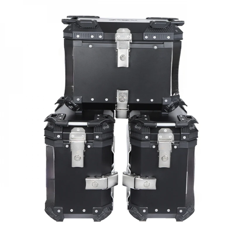 

Universal Type 1.35MM Wholesale Motorcycle Black Aluminum Alloy Waterproof Motorcycle Tail Box 38L Side Box +45L Top Box