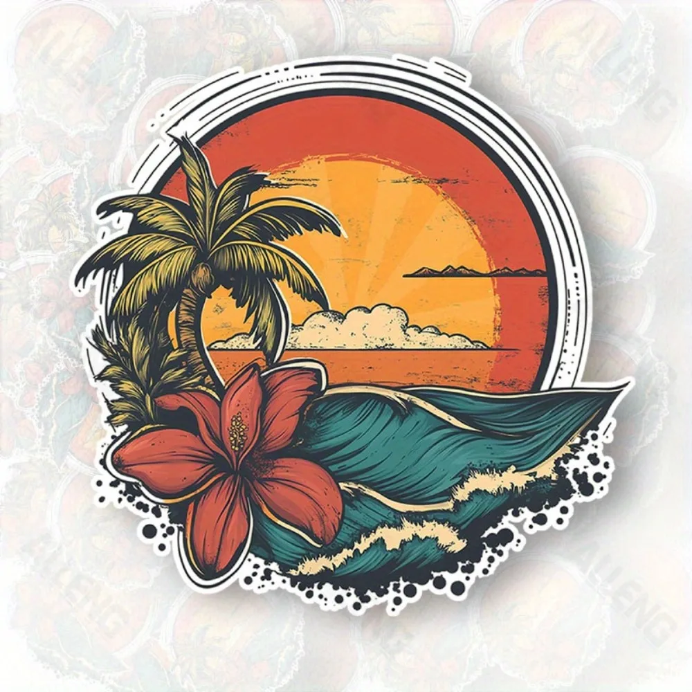 

Retro Beach Sunset Surfing Stickers 7.5inch PVC Self Adhesive Matte Suitable for Cars Trucks Windows Glass and Metal