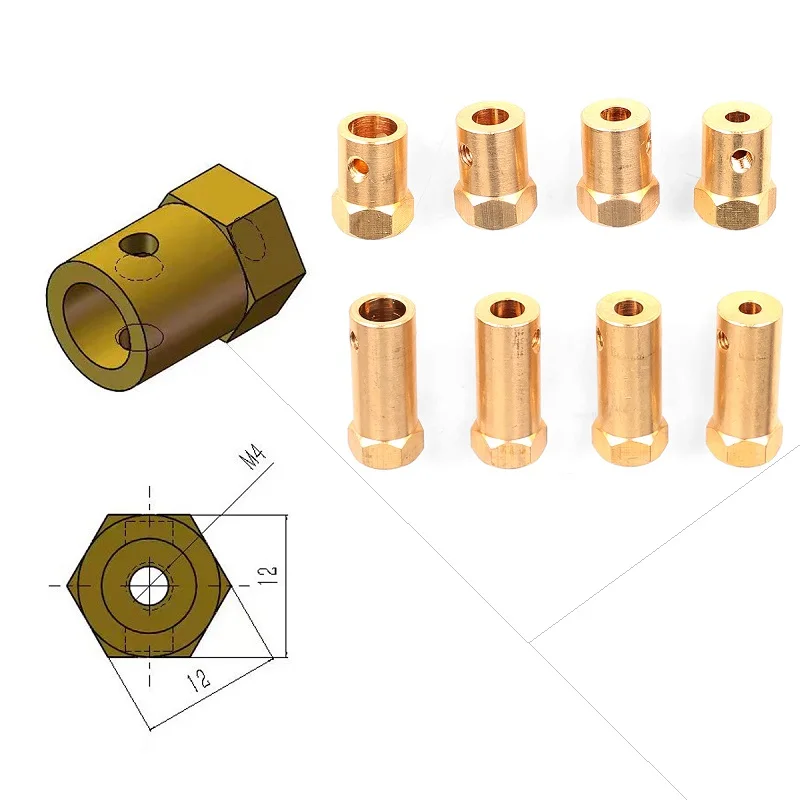 2mm 3mm 3.17mm 4mm Hexagon Coupling Shaft Motor Flexible Coupling Trolley Tire Connector 5mm 6mm 7mm 8mm Brass
