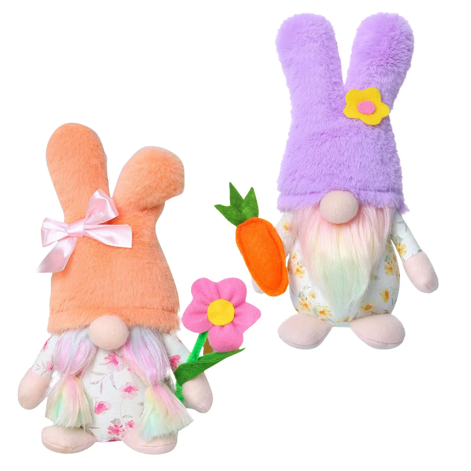 2Pcs Easter Bunny Gnomes Rabbit Tabletop Decor Holding Spring Easter Gnome Decorations Soft Stuffed Animal Rabbit