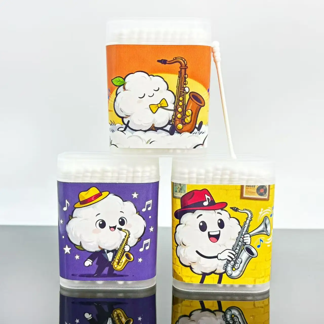 300개 색소폰 테마 양면 면봉, 창의적인 나선형 스푼 음악 요소 흰색 면봉 스틱