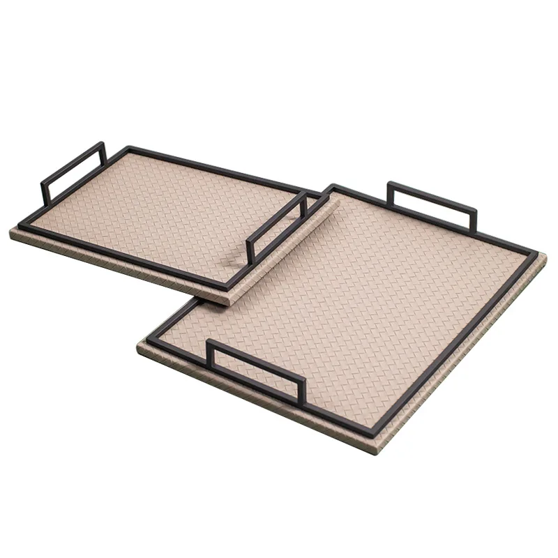 Metal Tray Large Leather Rectangle Pallet Home Storage Ornaments Tableware Groceries Storage Decorative Tray Serving Plate