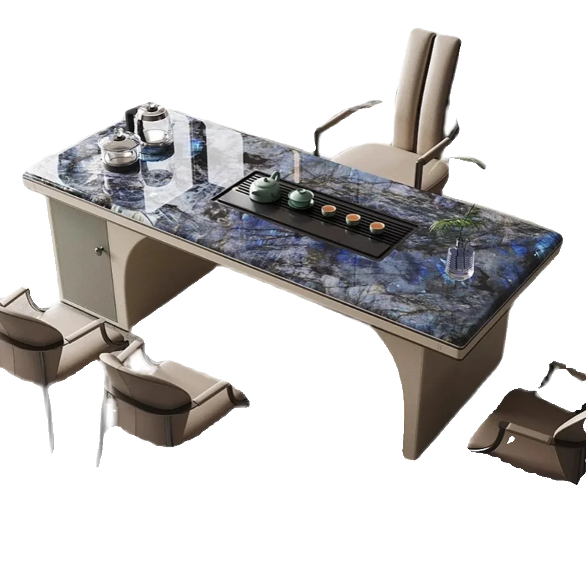 

Легкий роскошный чайный столик для виллы, чайный столик из композитной каменной пластины, элитный офисный чайный столик и стул