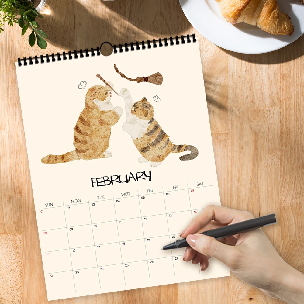 1 قطعة تقويم حائط 2026، قطط مخصصة، نمط ألوان مائية، 12 أنماط جميلة، هدية مثالية لأعياد الميلاد، عيد الميلاد، السنة الجديدة #5