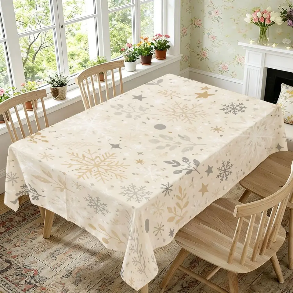 Winter Snowflake Pattern Rectangular Tablecloth