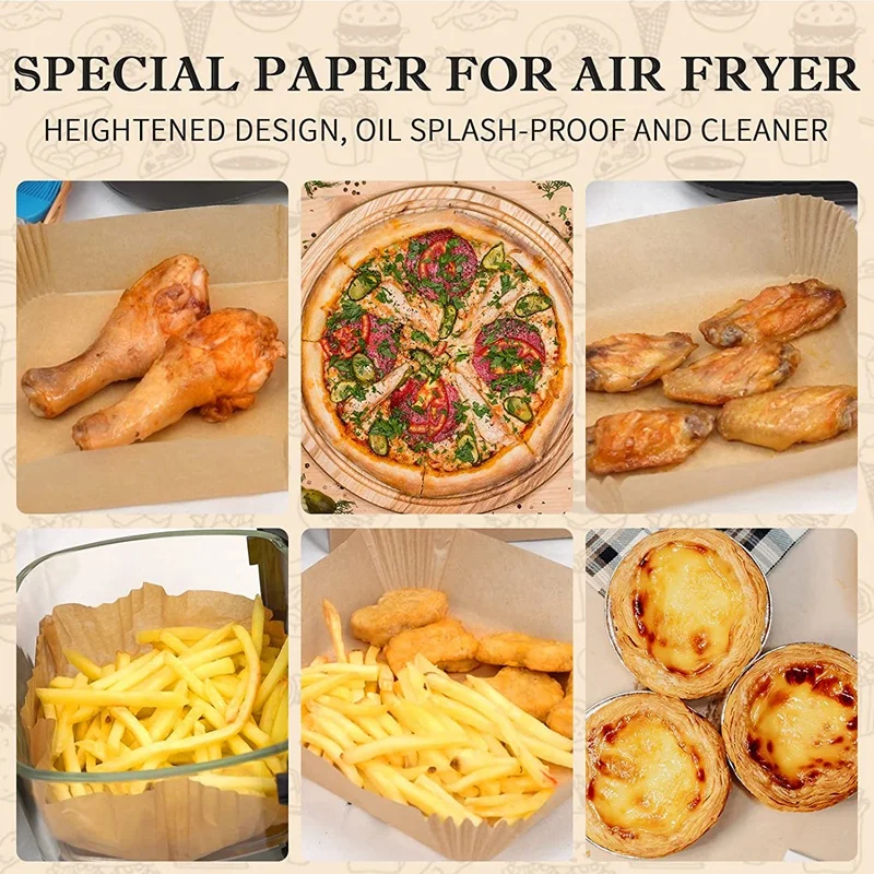 50 قطعة الهواء المقلاة الورق الرقي مع النفط فرشاة الهواء المقلاة بطانات مربع 6.3 بوصة المتاح الخبز ورقة الهواء المقلاة
