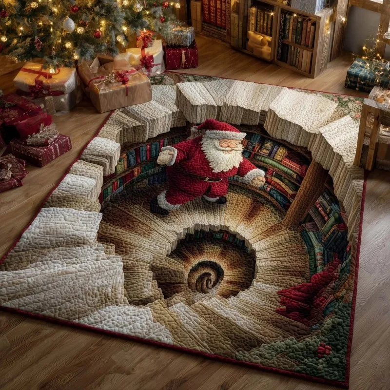 VIKAMA 3D Quilted Snow Village Cottage Area Rug Noise Reducing Machine Washable Living Room Pet Christmas Holiday Home Decor