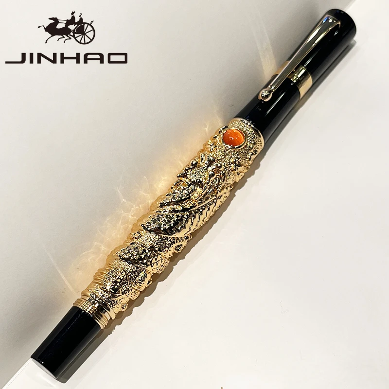 

Jinhao Flying Dragon Luxury Fountain Pen with Pearl Emboss & Golden Accents - Ergonomic Medium Nib for Calligraphy, Business Sig