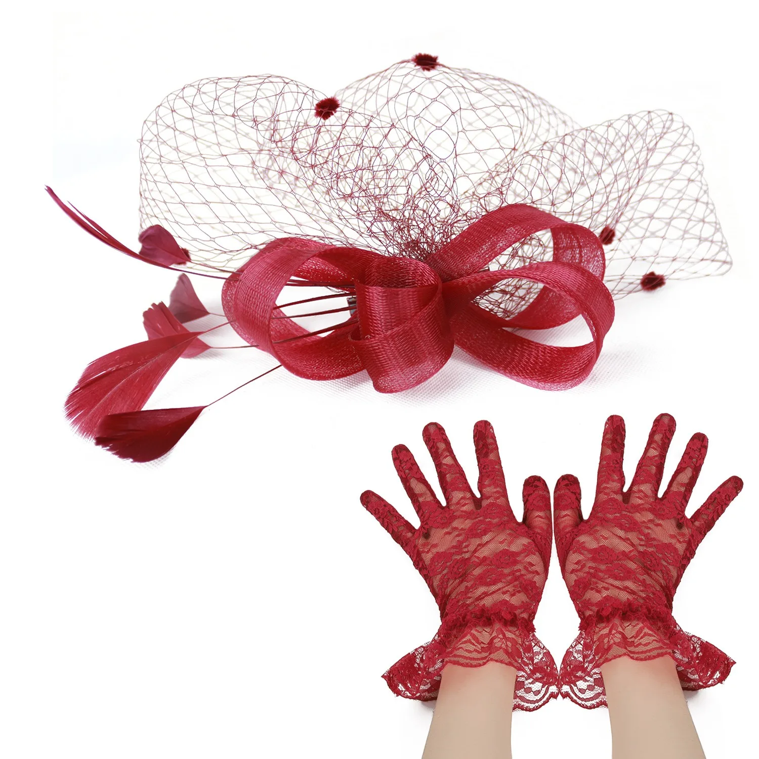 Meisjes Veren Bruiloften Sets Effen Kleur Garens Hoed Hoofddeksels Fascinators Hoed Haar Ornament