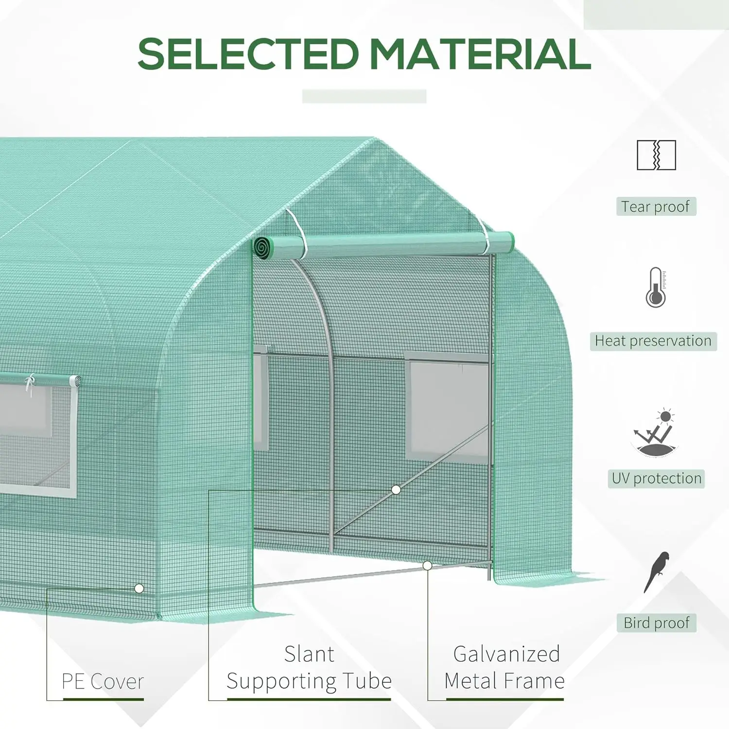 20' x 10' x 7' Túnel de estufa para caminhada ao ar livre Casa verde com janelas enroladas Porta com zíper, tampa PE Estrutura de aço resistente