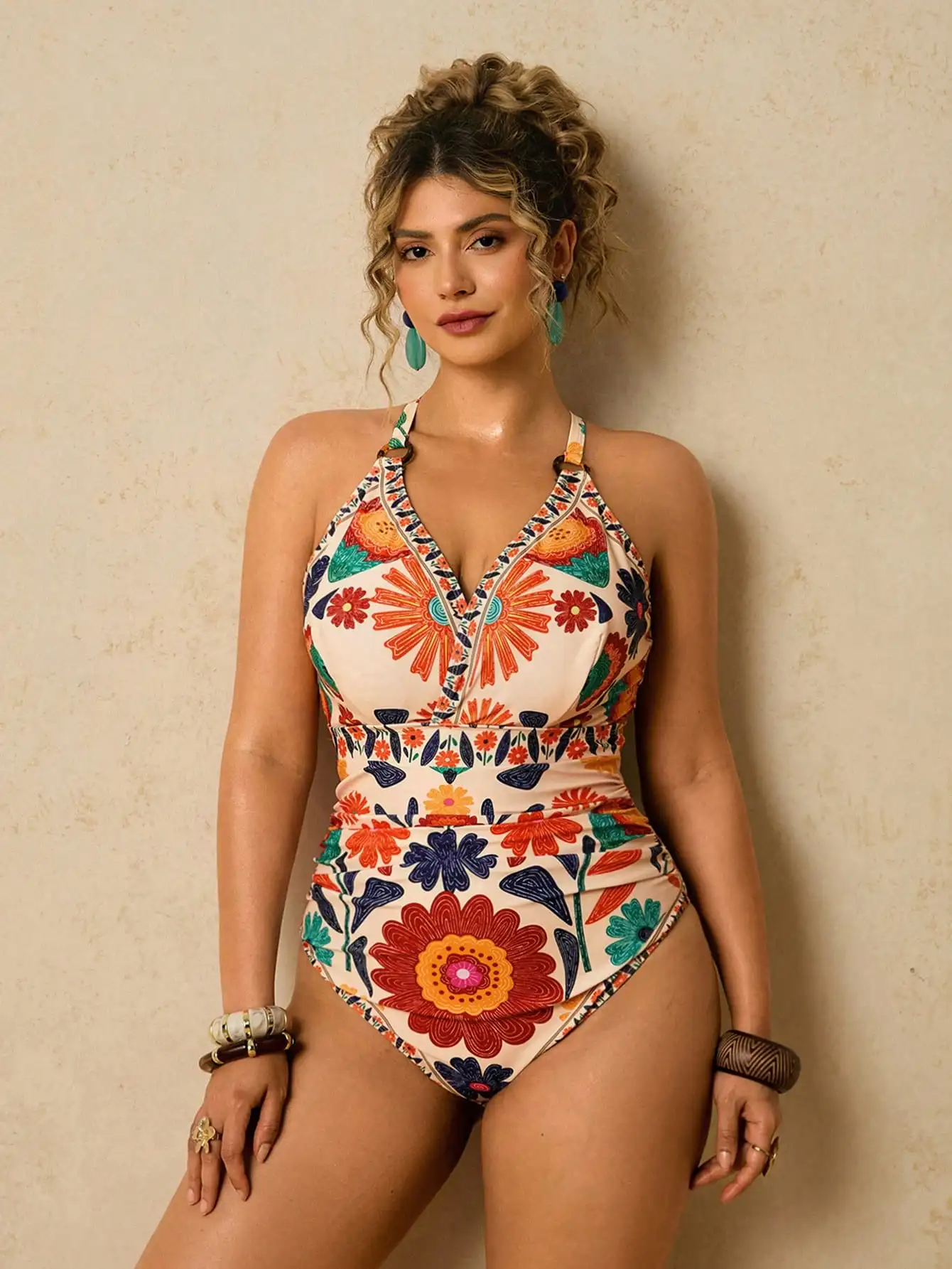 

Floral Print Halter One-Piece Swimsuit For Women Beach Vacation Outfit