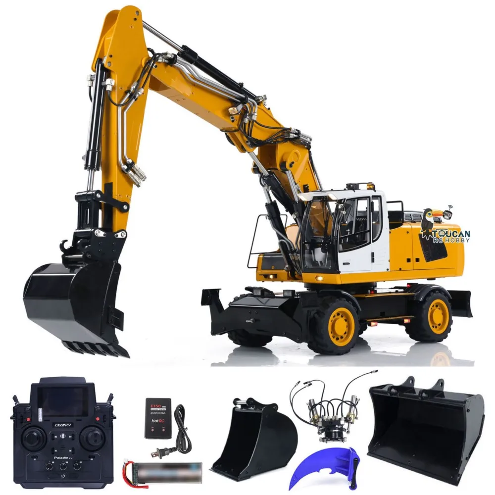 Hydraulic RC Excavator 1/14 3 Arms Wheeled PL18EV Remote Control Digger Model Tiltable Bucket Trucks Cars Vehicle Machine Adults