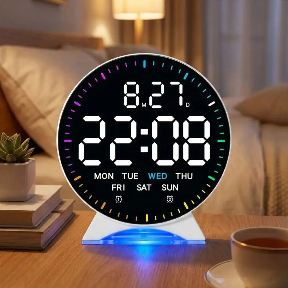 12/24H Display LED Digital Alarm Clock High-definition Brightness Adjustable Electronic Clock Jumping Seconds Date Week