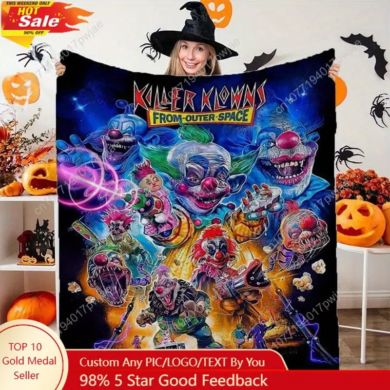 Killer Klowns from Outer Space Themed Flannel Fleece Throw Blanket - Vibrant Digital Print Soft & Cozy for Couch Custom blankets