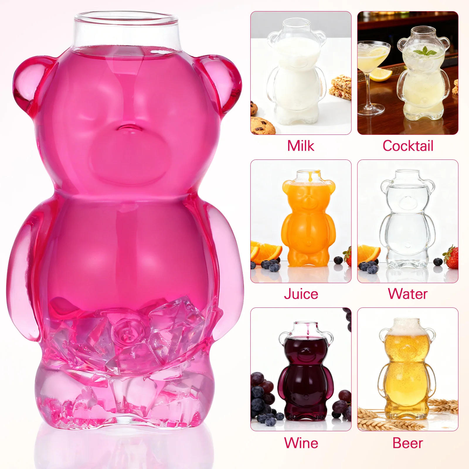 لطيف الدب كوكتيل الزجاج متعة كوب عصير بار كأس للنبيذ KTV حفلة درينكوير الجدة الحيوان على شكل الزجاج الإبداعية كوب للشرب