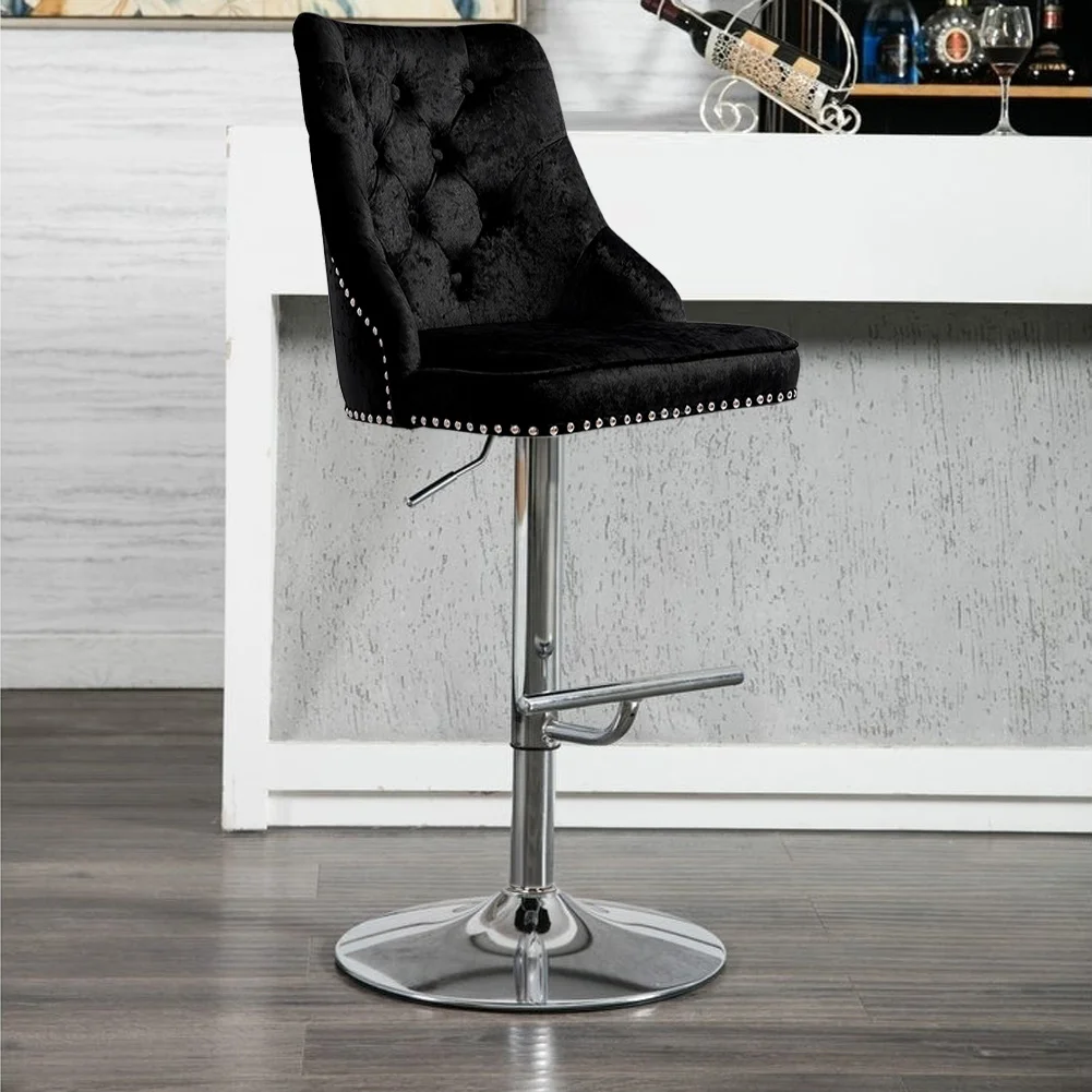 Brown Crushed Velvet 360°Swivel High Adjustable Bar Stools