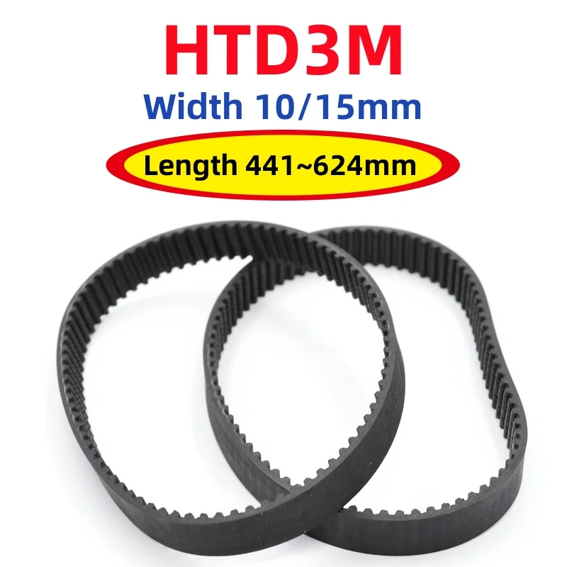 HTD3M Timing Belt Length 441~624mm Black Rubber Closed Loop Belts Width 10/15mm 3M Synchronous Belt For 3D Printer Belts