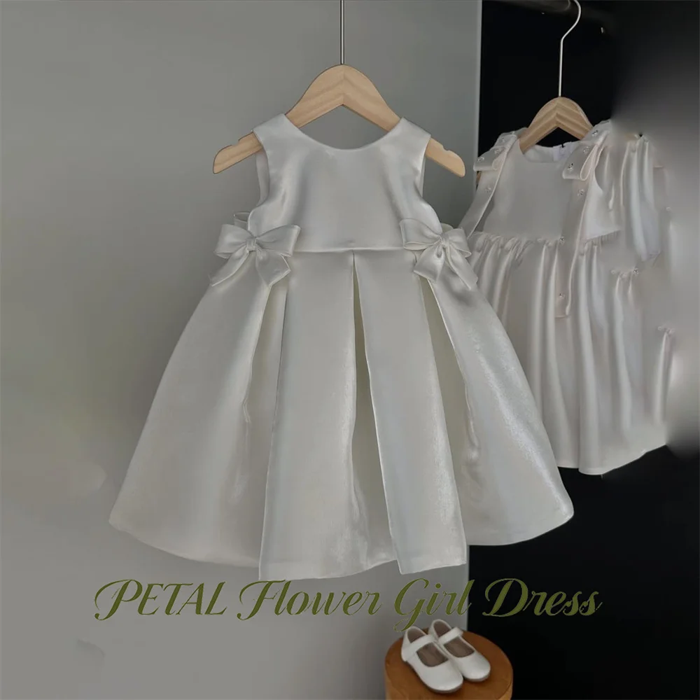 Petal Ivory White Children Birthday Wedding Dresses Round Neck First Communion Gown A Line Double Side Girls Princess Dress