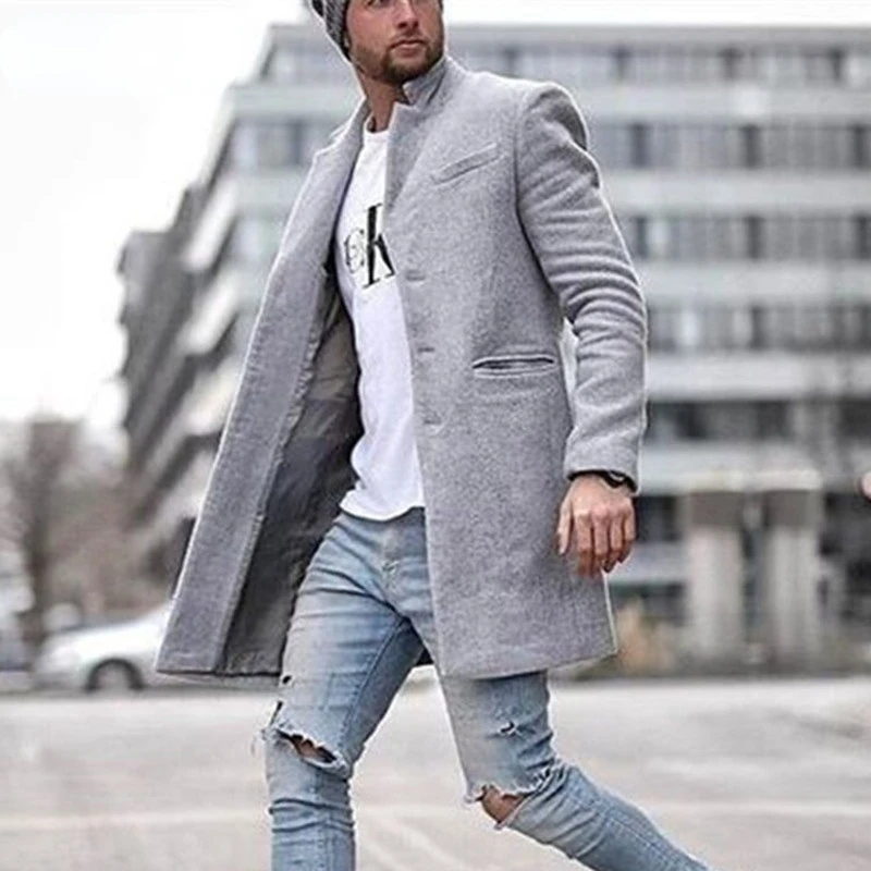 

2022 Men's Trendy Elegant Woolen Windbreaker Thickened Warm Long Coat Autumn Winter Fashion Casual Trench Clothes