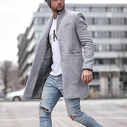 2022 Men's Trendy Elegant Woolen Windbreaker Thickened Warm Long Coat Autumn Winter Fashion Casual Trench Clothes