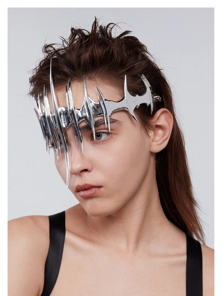 Punk HipHop Rock Mechanical Design Mask Irregular Exaggerate Facial  Hairpin Headband  For Men Women Girls Jewelry Gift