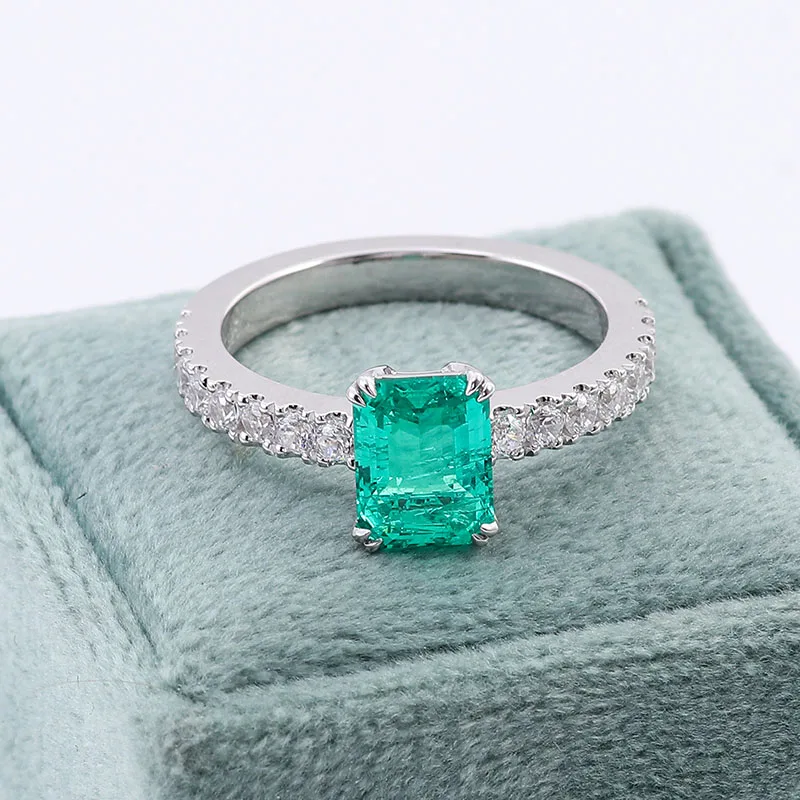 Provence Wedding Ring 10K Solid Gold Emerald cut green Lab Gemstones half band Classic Engagement ring Personalized Custom