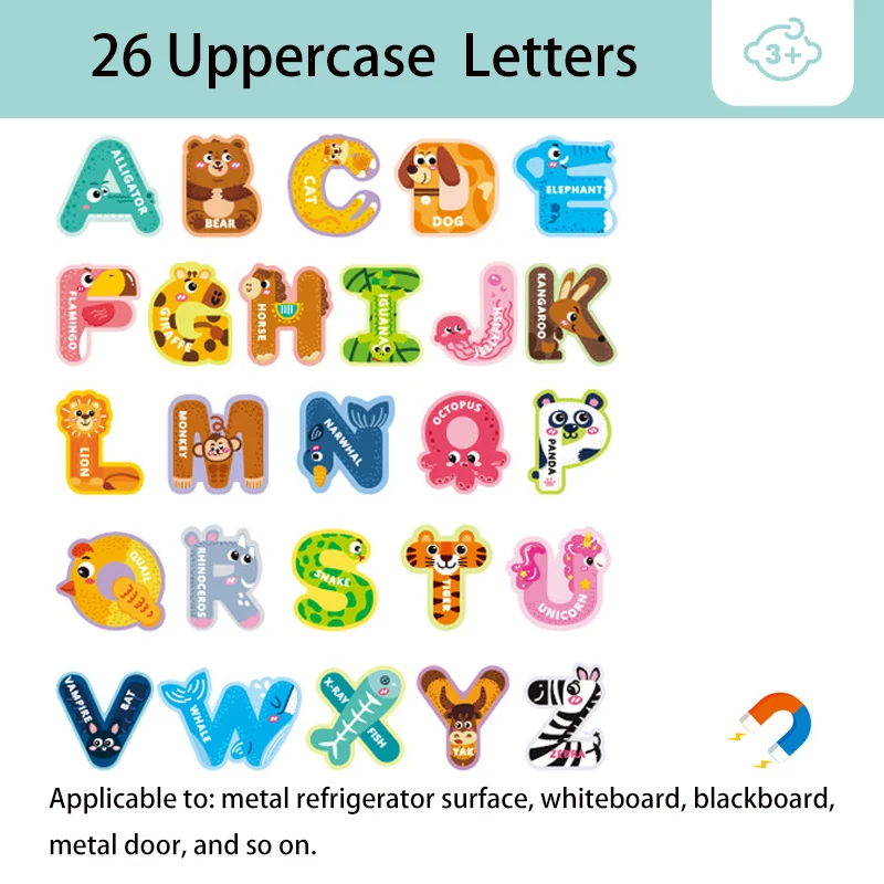 Letters Magnets With Animal Pattern,ABC Magnetic 26 Letters Educational Toy for Kids,Preschool Learning Spelling,Fridge Stickers
