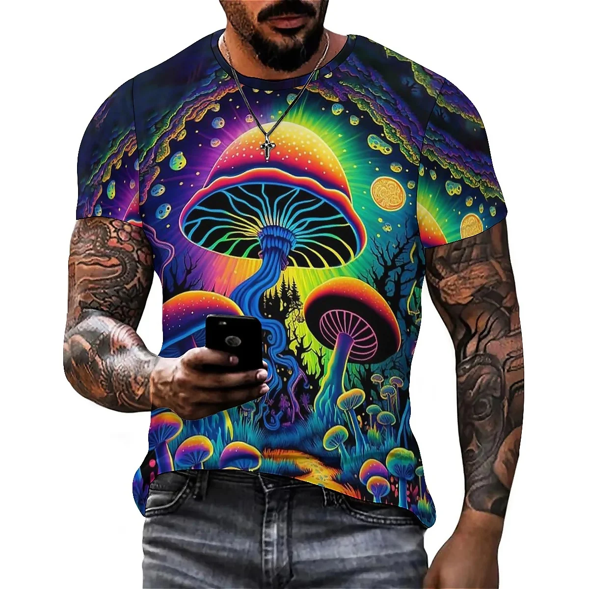 

Summer Adult Bold Pattern Men's 3D Printed Short-Sleeve T-Shirt - Crew Neck Printed Top