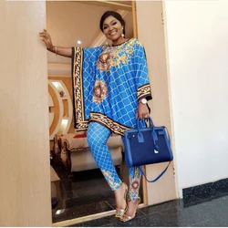 African Mother Party Sexy Fashion Brand Loose Women Set Plaid Print Vintage Two Pieces Lady Retro Outfit Autumn OL Style Suit