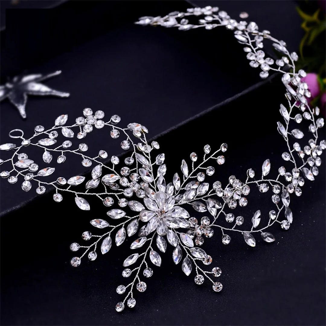 Bridal Handmade Headdress with Makeup Styling Portrait Hair Accessories Wedding Coiffure Headband Rhinestone Hairband