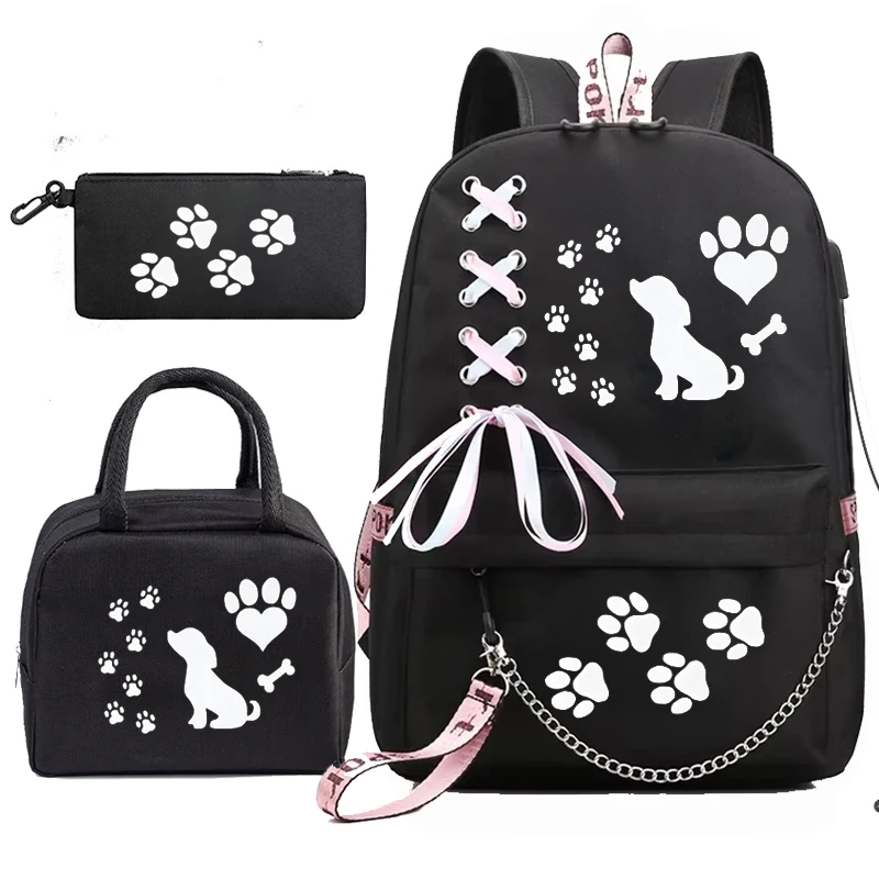 

Kawaii Dog Anime Women Schoolbag with Lunch Bags School Backpack Zipper Solid Teens Girl Casual Daypack Bag Student Bagpack Sets
