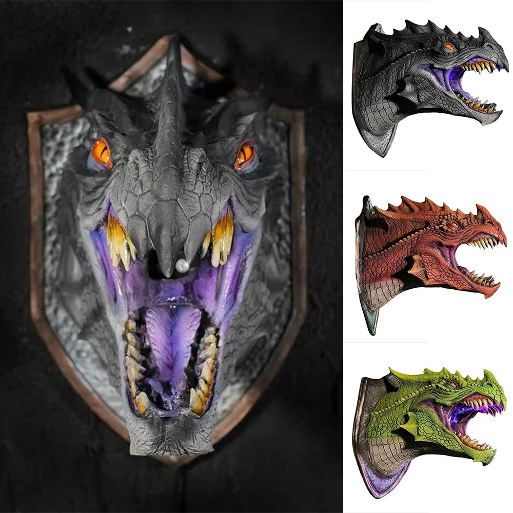 

New 3D Dinosaur Head Pendant Simulation Dragon Head Resin Statue Wall Hanging Wall Halloween Horror Home Scene Decoration Props