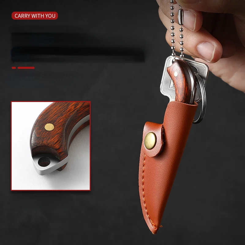 Wooden Handle Small Straight Knife Outdoor Camping Sharp Self-defense Fruit Knife Hand Meat Knife Unwrap Mini Pendant Gift Knife