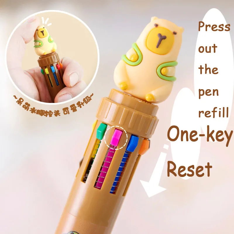 Cute 2 PCS Random Pressing Polychrome Pen Capybara Bullet Nib Gel Ink Pen Writing Smoothly School Tools Ballpoint Pen